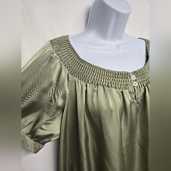 Agora New L Silky Smooth Feel Pullover Top Elastic Neck Side Tie Sage Color - Picture 5 of 10